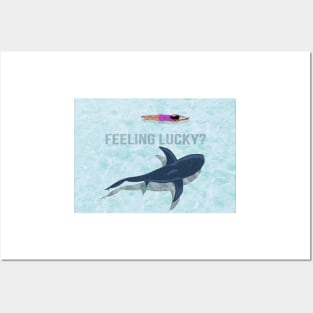 Shark with swimmer - feeling lucky? Posters and Art